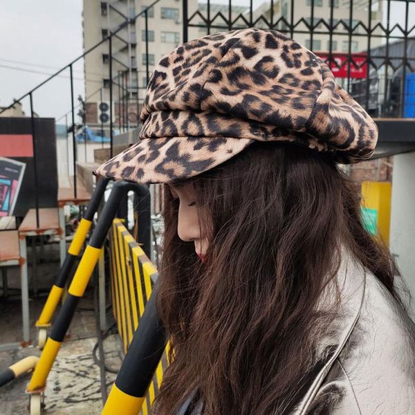 

foux newsboy caps women autumn winter leopard hat retro multifunction baker boy beret painter casquette octagonal tightness 20201, Blue;gray