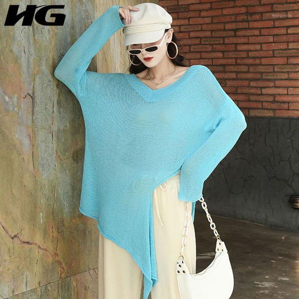 

hg irregular pullover sweater women 2020 autumn casual fashion new style temperament all match full sleeve women clothes zp25771, White;black