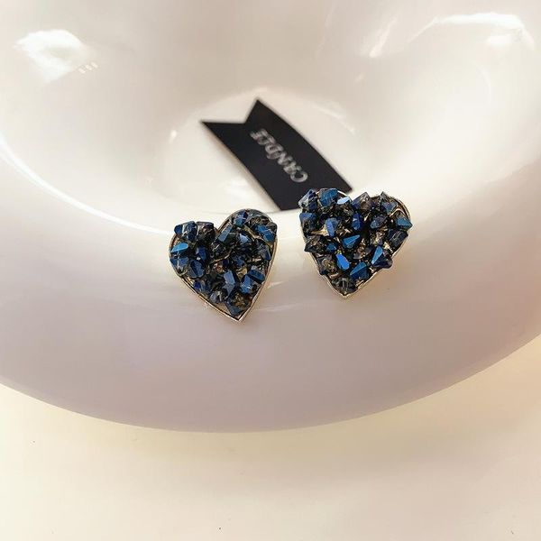 

stud earrings for women dark blue crystal fashion retro love light luxury elegant jewelry accessories wholesale, Golden;silver
