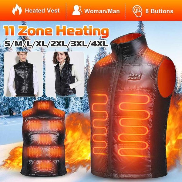 

outdoor t-shirts 11areas women men heated electric vest 8button adjustable sportswear thicken jacket usb ultra light for camping ski, Gray;blue