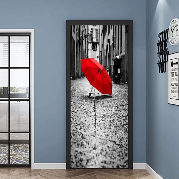 

rain lane red umbrella paste bedroom door decoration dustproof dirt ristant self adhive removable decorative painting
