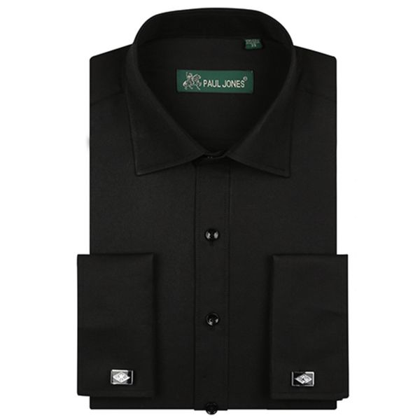 

men's french cuff long sleeve dress shirts single patch pocket regular fit spead collar metal cufflink formal business shirts c1211, White;black