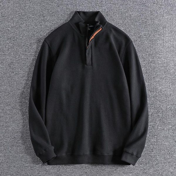 

2020 european and american autumn new waffle fabric bottoming hoodies fashion long sleeves half open stand collar men's hoodies, Black