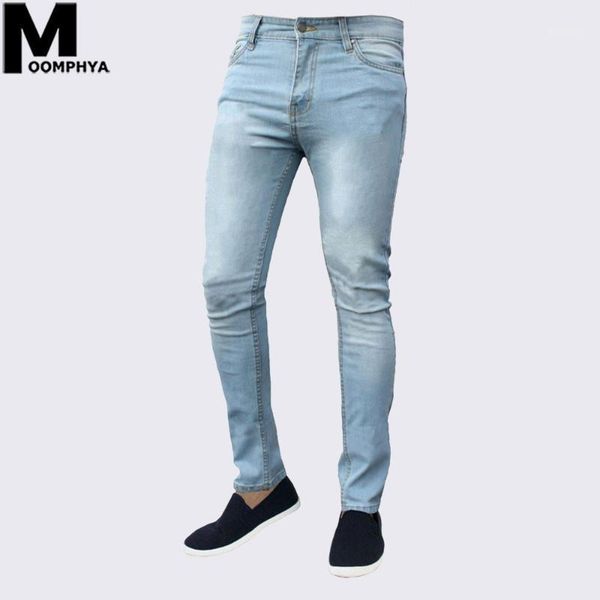 

moomphya 2020 new casual plain straight jeans men comfortable soft men jeans streetwear straight pants1, Blue