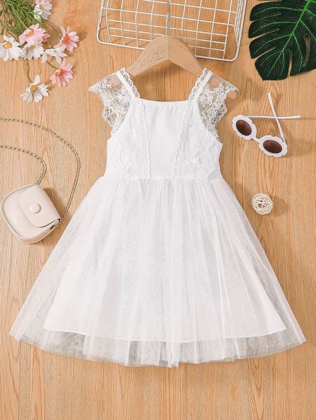 

toddler girls lace panel a-line dress she, Red;yellow
