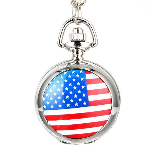 

fashion men women vintage quartz pocket watch alloy usa flag sweater chain necklace pendant clock gifts lxh1, Slivery;golden