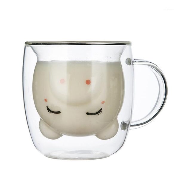 

350ml cartoon pig milk mug with anti-scalding double glass coffee cup cute animal mugs creative american cute pig cups1
