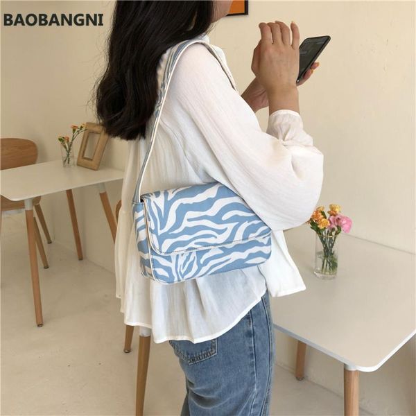

shoulder bags vintage design women canvas baguette handbags blue zebra pattern ladies fashion female small tote clutch purse
