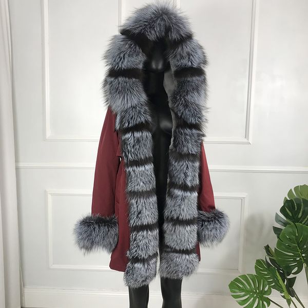 

real natural fox fur coat jacket parka with big fox fur collar rabbit fur liner thick warm fashion new winter waterproof lj201203, Black