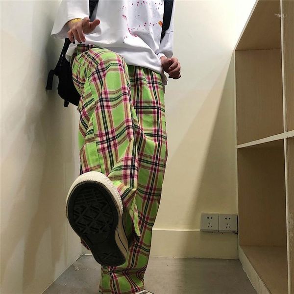 

women's pants & capris goohojio 2021 hit color casual plaid trousers for women high waist pocket wide leg female fashion pants1, Black;white
