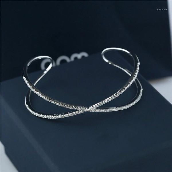 

cubic zirconia simple x cross shaped open hand arm cuff charm bangles for women fashion accessories endless infinity1, Black
