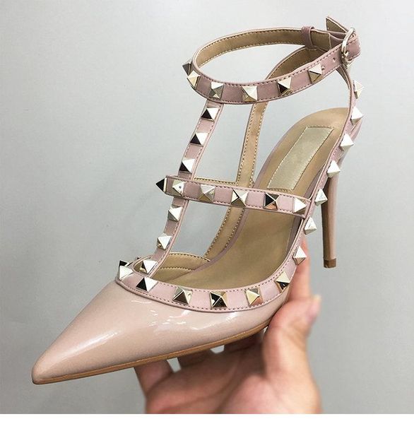 

2021 high heels dress shoes party fashion rivets girls pointed toe shoes platform pumps wedding shoes black white pink color