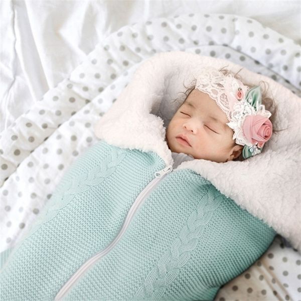 Borns Sacco a pelo Addensare Inverno Busta per bambini Passeggino lavorato a maglia Swaddle Coprigambe Toddler Slaapzak Kid Sleepsack Infant Sacks 220216