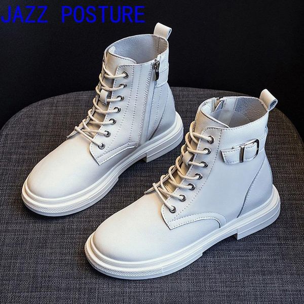 

boots jazzposture lace-up genuine leather white 2021 fall/winter q625, Black