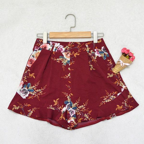 

women summer shorts girls floral printed high waist chiffon wide leg short slim shorts office lady with belt ws129y1, White;black