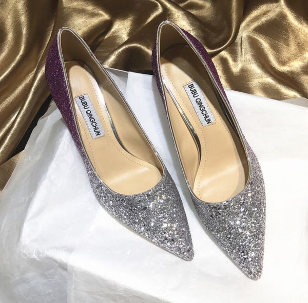 

frequency casual designer purple blue silver glitter strass point toe pumps high heels eight cm qo0n, Black