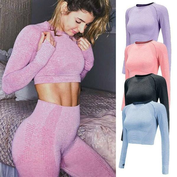 

seamless yoga fitness long sleeve women gym crop running shirts gym clothing workout quick dry sportswear, White;red