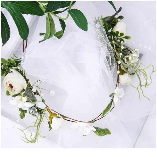 

bride bridesmaid wedding headwear hair accessories girl flower wreath crown veil hairband headdress adjustable floral jllyfj