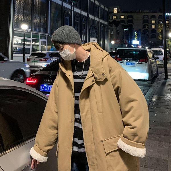

men's down & parkas 2021 winter waterproof long casual in warm cotton-padded clothes loose lambs trench coats hooded snow jackets m-2xl, Black