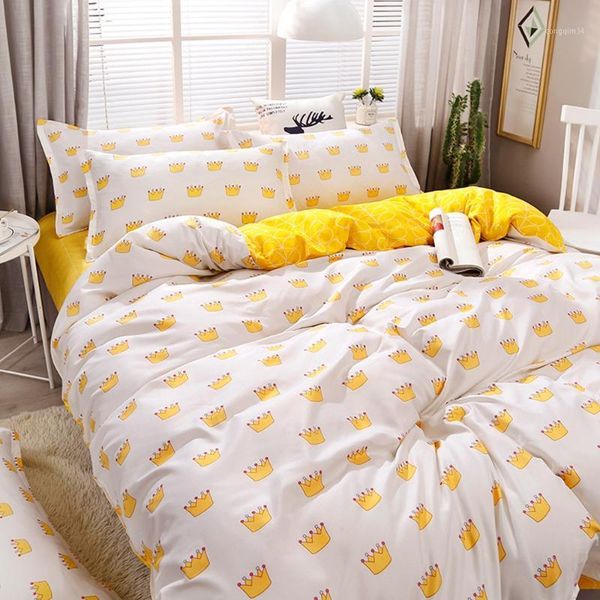 

home textile bedding sets 5 size yellow crown summer bed linens 3/4pcs duvet cover set pastoral bed sheet ab side duvet cover1