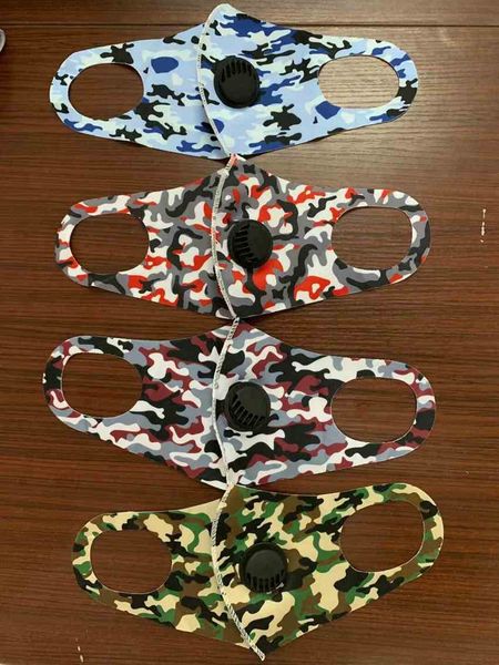 

anti-dust mask ice camouflage mouth cotton silk washable reusable camo face masks with valve zza2421in stock124455