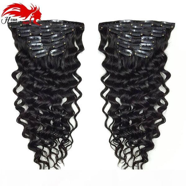 

deep curly clip in human hair extensions mongolian virgin human hair african american clip in extensions 10"-26" clip ins, Black