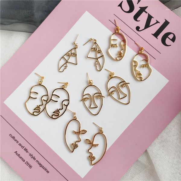 

fashion golden dangle earrings for women alloy abstract human face symmetry drop earrings jewelry bijoux1, Silver