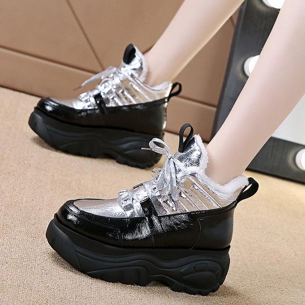 

зимние женские кроссовки кроссовки толстые платформы мода повседневная обувь женщина сапоги плюшевые теплые обувь женщин крючок петлей женск, Black