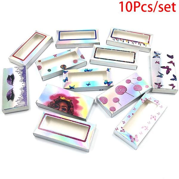 

false eyelashes 10pcs empty holographic lashes box soft paper packaging case bag