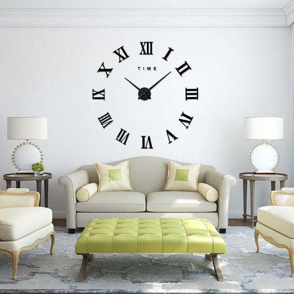 

wall clocks promotion 2021 home decor large roman mirror fashion modern quartz living room diy clock watch