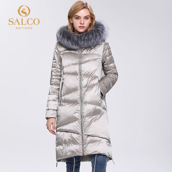 

salco the latest big-zipped pearl-cotton winter warm coat high-end real fur 201027, Black