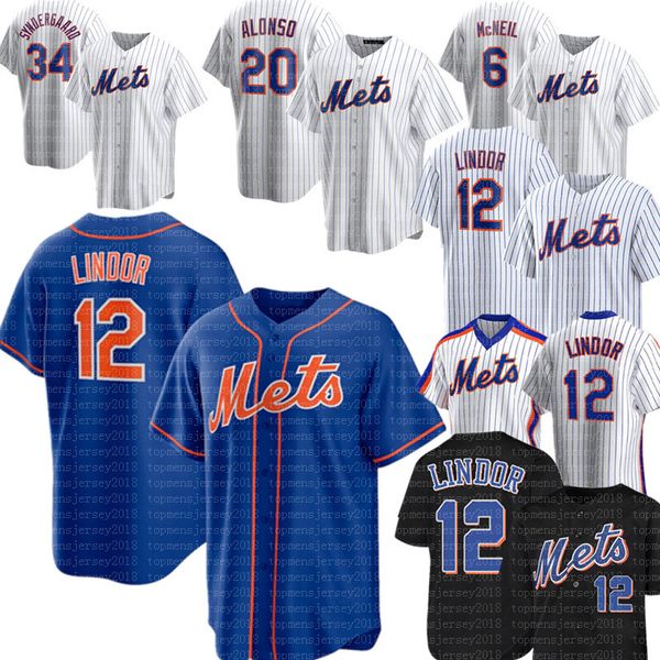 

12 francisco lindor new york mets jersey jacob degrom 20 pete alonso jersey 6 jeff mcneil marcus stroman noah syndergaard, Blue;black
