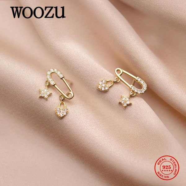 

stud woozu real 925 sterling silver cute star love zicron piercing earrings for women weddings romantic chic jewelry, Golden;silver