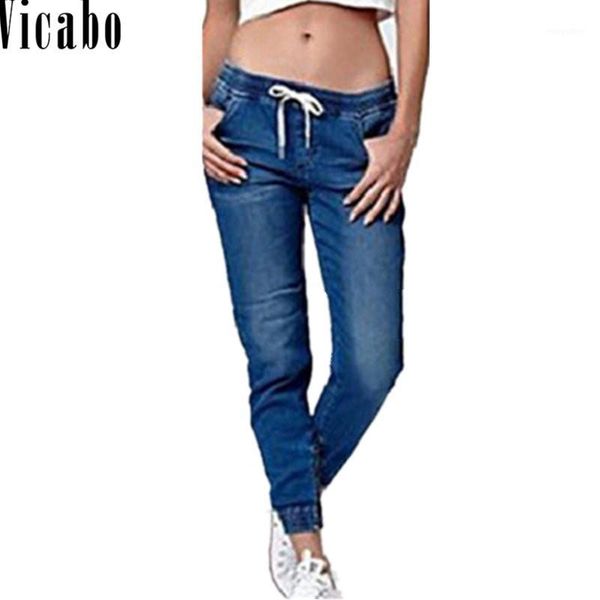 

vicabo summer drawstring pencil jeans women jeggings cool denim high waist pants female casual vintage boyfriend mom jeans1, Blue