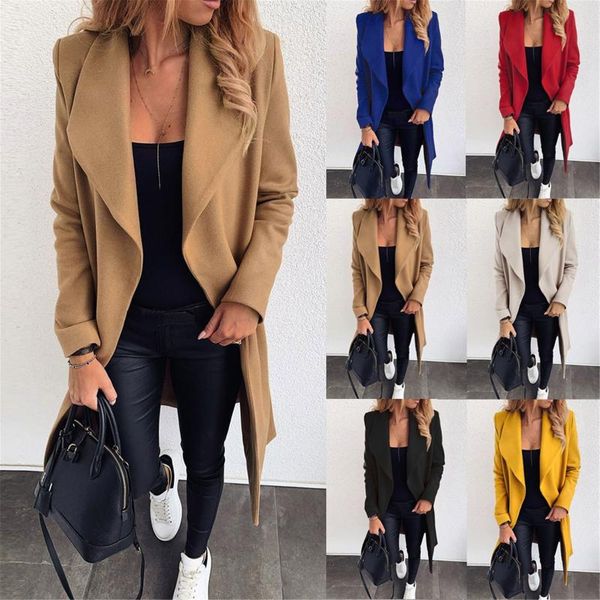 

fashion open front long coat casual ladies cardigan solid belt jacket coat streetwear female winter long sleeve womens outerwear, Black;brown