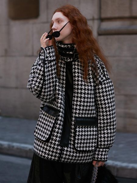 

women's wool & blends 2021 arrival aporia.king full short plaid turtleneck zipper loose drop-shoulder casual winter, Black