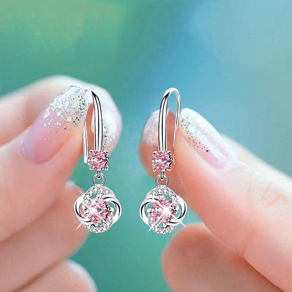 

gorgeous crystal pendant earrings pink blue white female earrings silver round pendant earrings, Golden