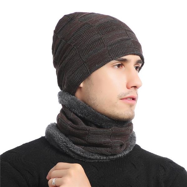 

2020 winter beanie hats scarf set warm knit hat skull cap neck warmer thick fleece lined winter hat and scarf for men women, Blue;gray