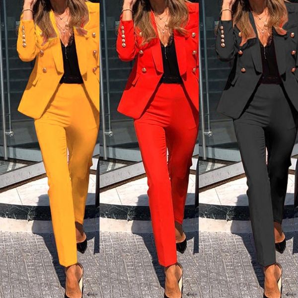 

i4vo womens pant suits spring autumn female three clothing set coat+pant waist quarter sleeve elastic blazer loose ladies clothes h83, White;black