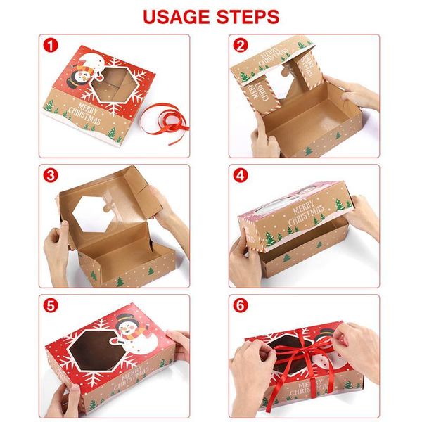 

12pcs christmas cookie boxes kraft paper boxes with 1 roll 22m ribbons gift candies boxes for christmas party wmtvee