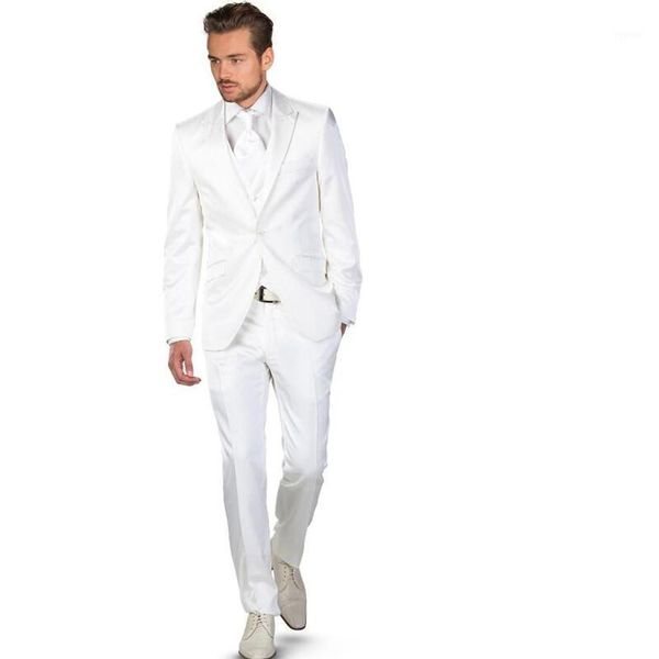 

new white wedding men suits peaked lapel men tuxedos slim fit suit for grooms jacket+pants+vest+tie 2020 terno masculino1, White;black