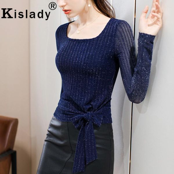 

kislady shining square collar patchwork gothic shirts long sleeve bow charming t-shirt autumn korean style clothes, White