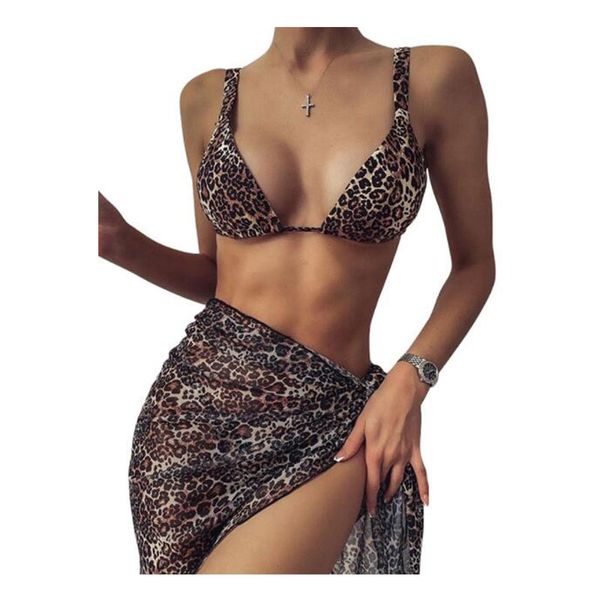 

buy one,get one womens split swimsuit snake triangle cup leopard print bikini diamond strap swimwear three-piece set