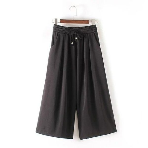 

pants with chiffon elastic waist big leg solid female ankle elegant ql7z, Black;white