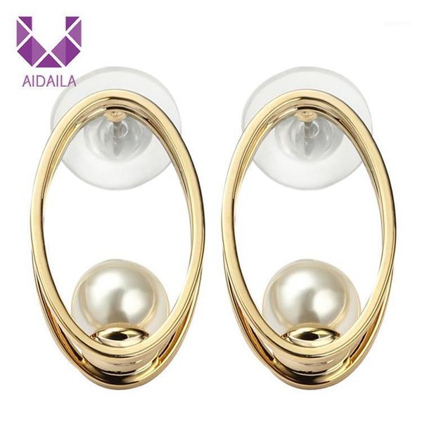 

women small cute dangle drop earrings for ladies with simulated-pearl fashion trendy oval shape girl friend gift1, Silver