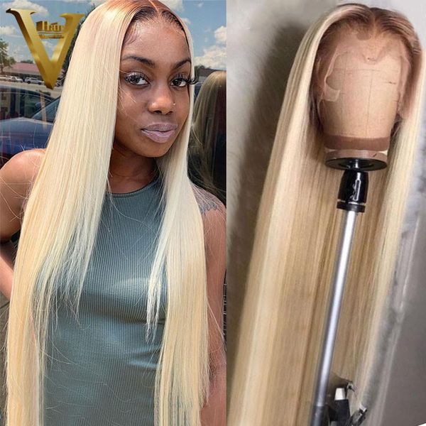 

t4 613 straight human hair wigs for women ombre blonde lace front wig remy brazilian transparent lace wigs pre plucked bob wig, Black;brown