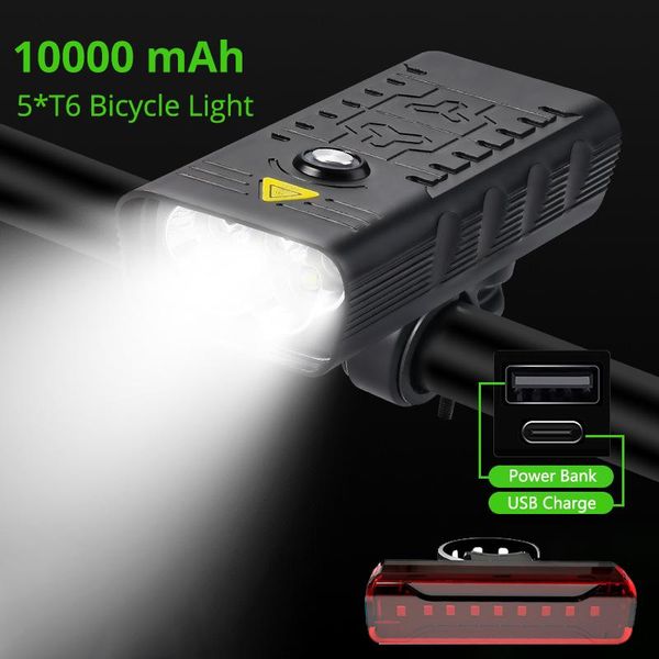 

bike lights 10000mah bicycle light 3000 lumens usb rechargeable front lighting 5t6 powerful cycling lantern tail head lamp