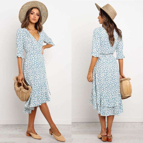 

irregular 2020 new women's v-neck floral pastoral dress, Black;gray