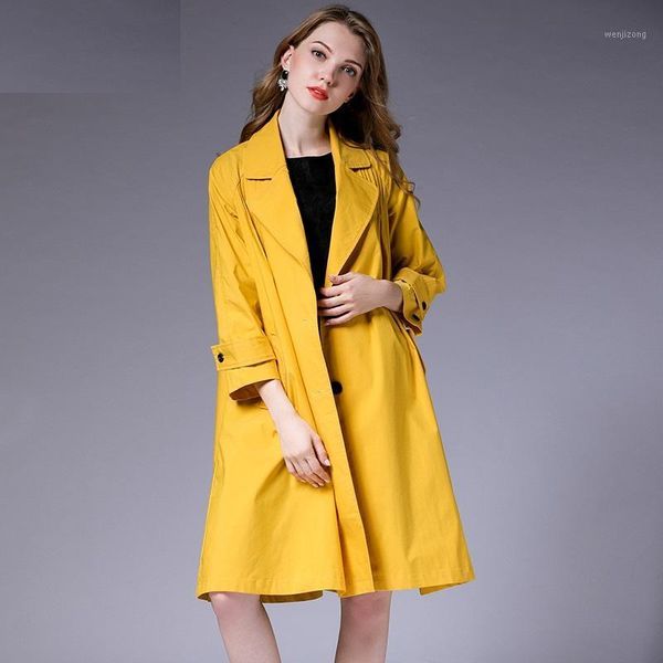 

trench coat women plus size autumn winter casual yellow pink single breasted pleated fashion long black trench coats outwear 5xl1, Tan;black