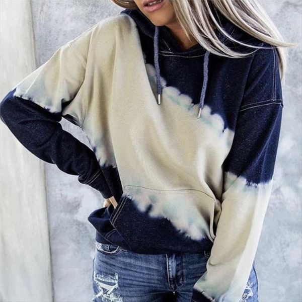 

womens tie dye color block hooded sweatshirts long sleeve patchwork loose hoodies female summer autumn casual ladies sweatshirt, Black